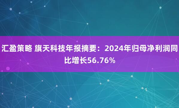 汇盈策略 旗天科技年报摘要：2024年归母净利润同比增长56.76%